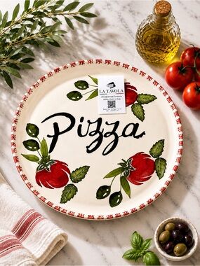 La Tavola Italian Hand Painted Ceramic Pizza Platter 13" Serving Tray‎ NWT